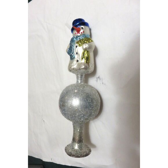 Blown Glass Christmas Tree Topper*Snowman*Hand Painted w/ Glitter, Carrot Nose - Picture 1 of 3